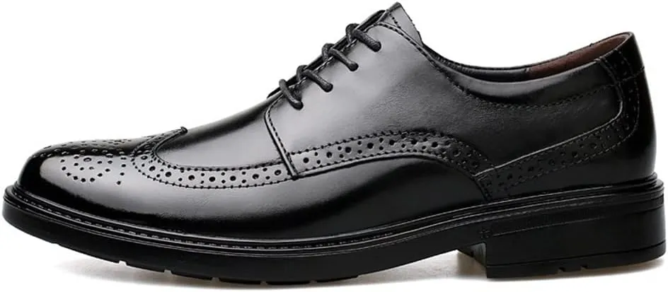 New Oxford Shoes for Men Lace Up Burnished Toe Brogue Embossed Wing tip Derby Shoes Rubber Sole Block Heel Anti-Slip Non Slip Low Top Business