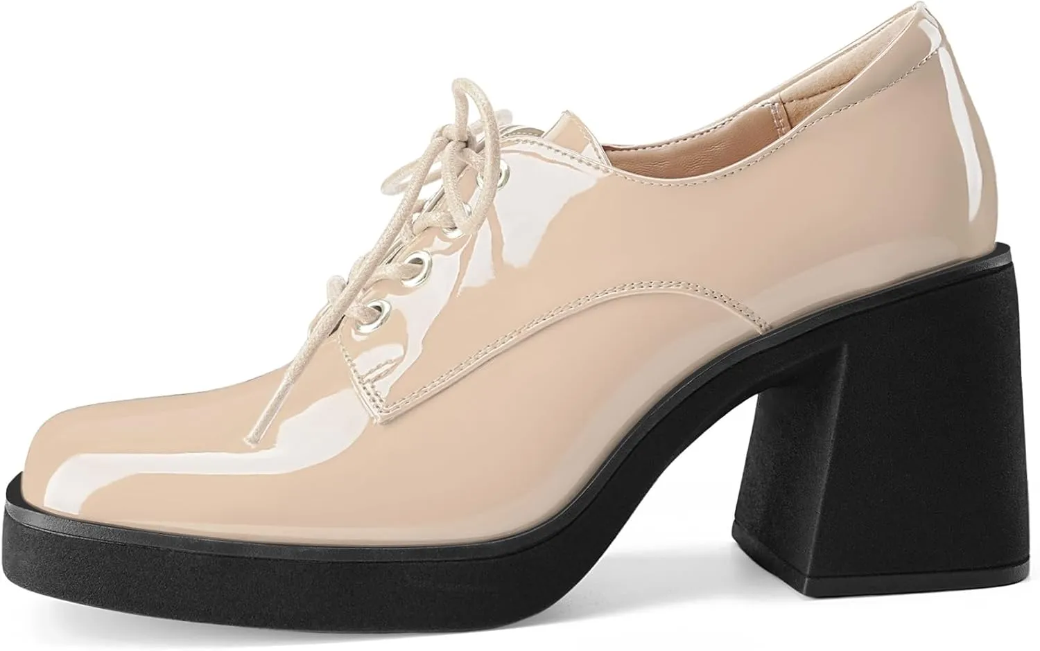 Oh Mispares Women's Chunky Heeled Oxfords Square Toe Platform Oxford Shoes for Women Lace-up Patent Leather Shoes Comfortable Business Dress Pump Shoes for Work