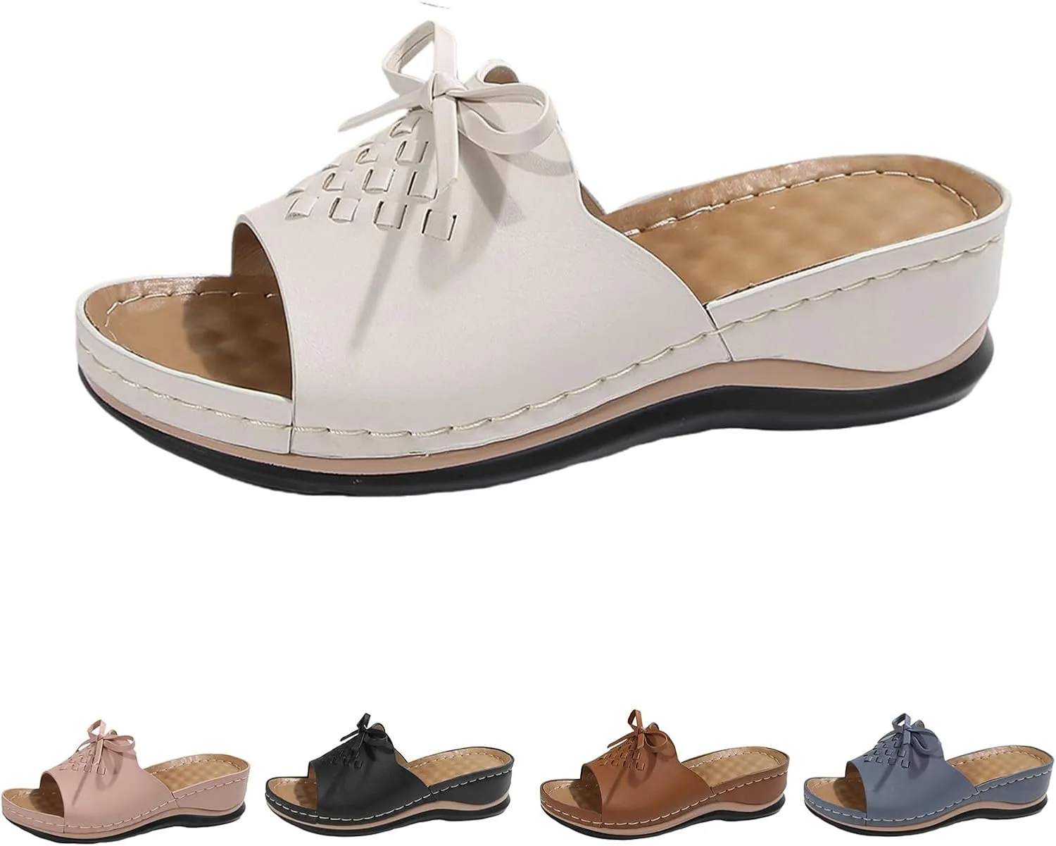 Orthopedic Sandals for Women Arch Support Open Toe Sandals Bow Decoration Anti Slip Slippers Dressy Summer Shoes for Walking Beach Footwear Low Platform Wedge Slingback Sandal