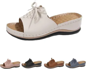 Orthopedic Sandals for Women Arch Support Open Toe Sandals Bow Decoration Anti Slip Slippers Dressy Summer Shoes for Walking Beach Footwear Low Platform Wedge Slingback Sandal