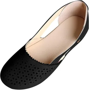 Orthopedic Sandals for Women Summer Round Closed Toe Low Heel Sandals Fashion Casual Hollow Ballet Flats Slip On Loafers Lightweight Breathable Walking Shoes Comfy Wedge Sandalias