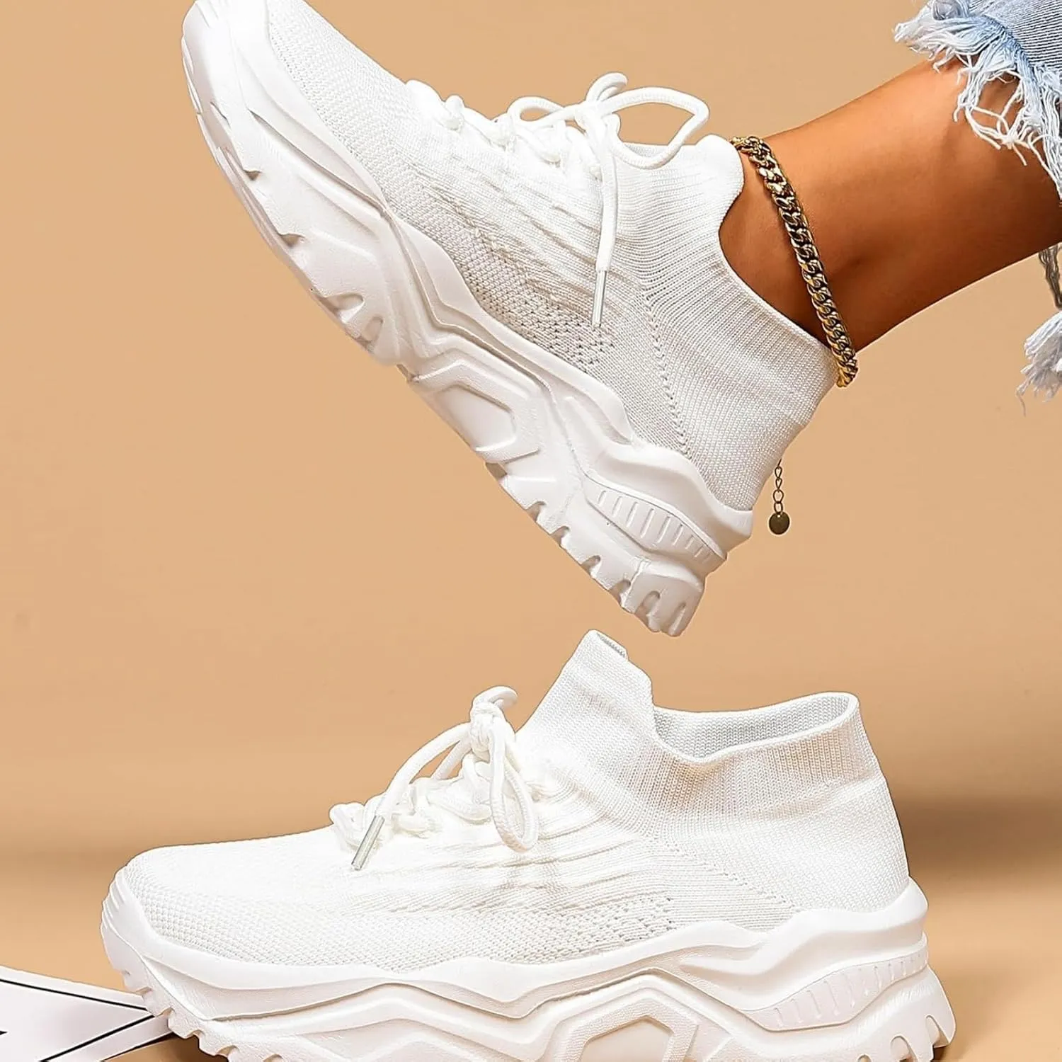 Orthopedic Sneakers for Women Lightweight Breathable Knit Slip-On Sneakers Platform Non-Slip Walking Shoes Mesh Woven Athletic Gym Running Shoes Trendy Comfort Loafers