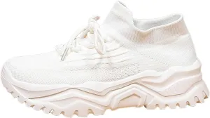 Orthopedic Sneakers for Women Lightweight Breathable Knit Slip-On Sneakers Platform Non-Slip Walking Shoes Mesh Woven Athletic Gym Running Shoes Trendy Comfort Loafers