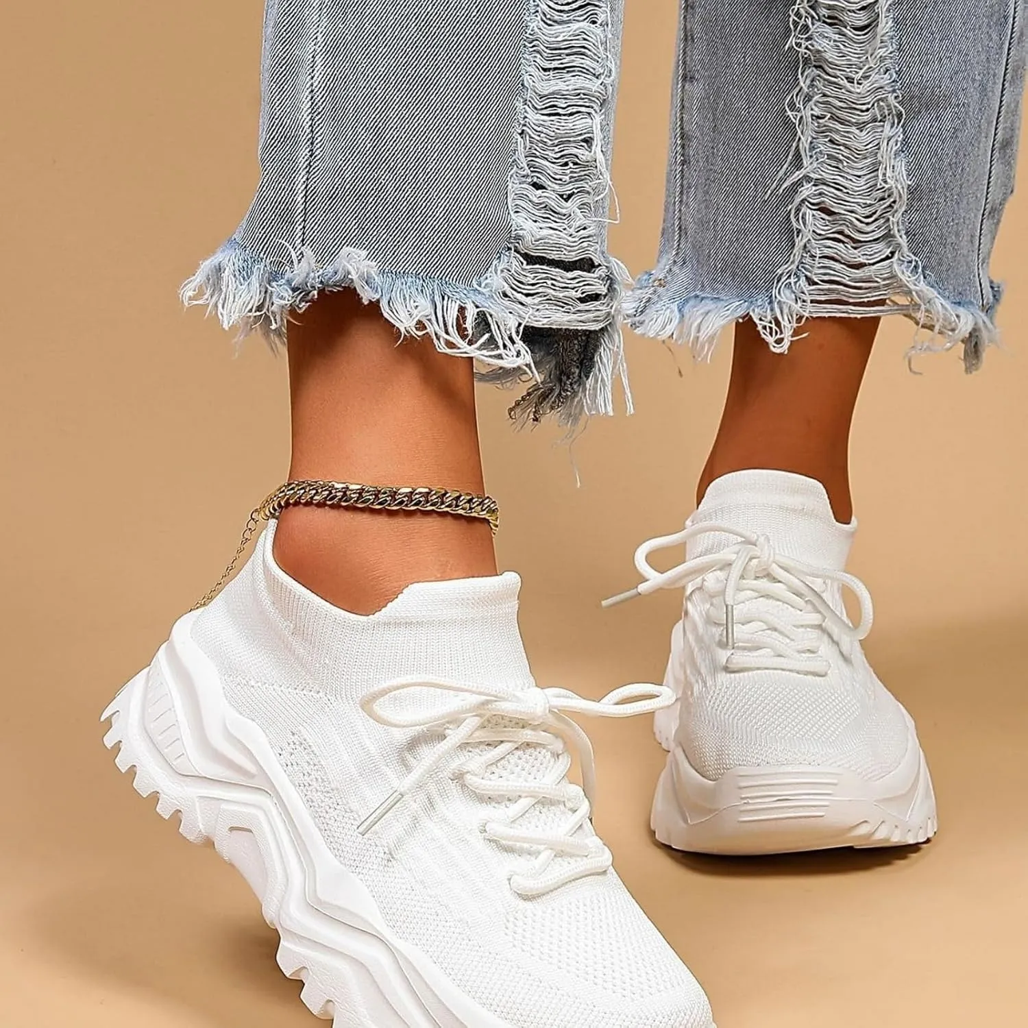 Orthopedic Sneakers for Women Lightweight Breathable Knit Slip-On Sneakers Platform Non-Slip Walking Shoes Mesh Woven Athletic Gym Running Shoes Trendy Comfort Loafers