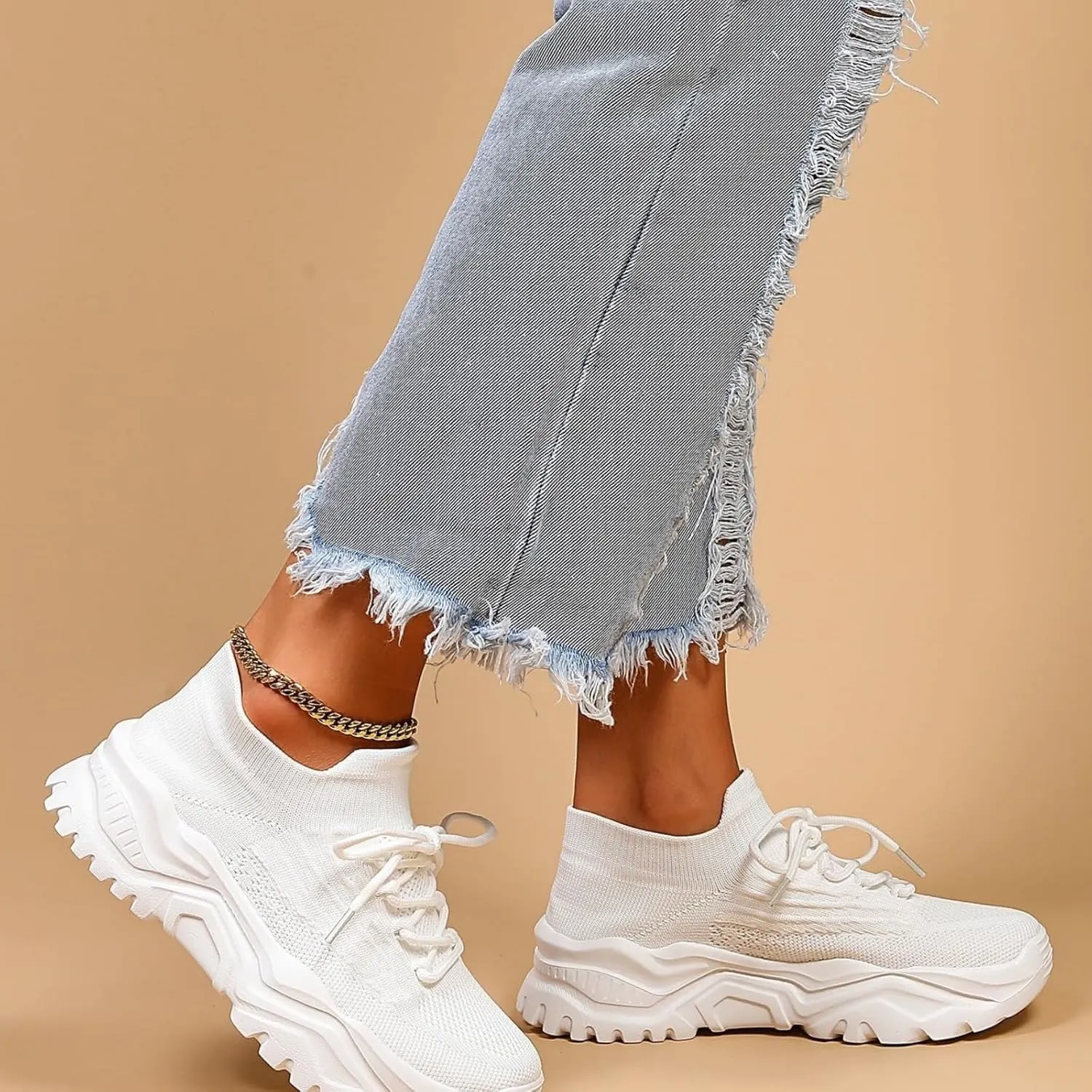 Orthopedic Sneakers for Women Lightweight Breathable Knit Slip-On Sneakers Platform Non-Slip Walking Shoes Mesh Woven Athletic Gym Running Shoes Trendy Comfort Loafers