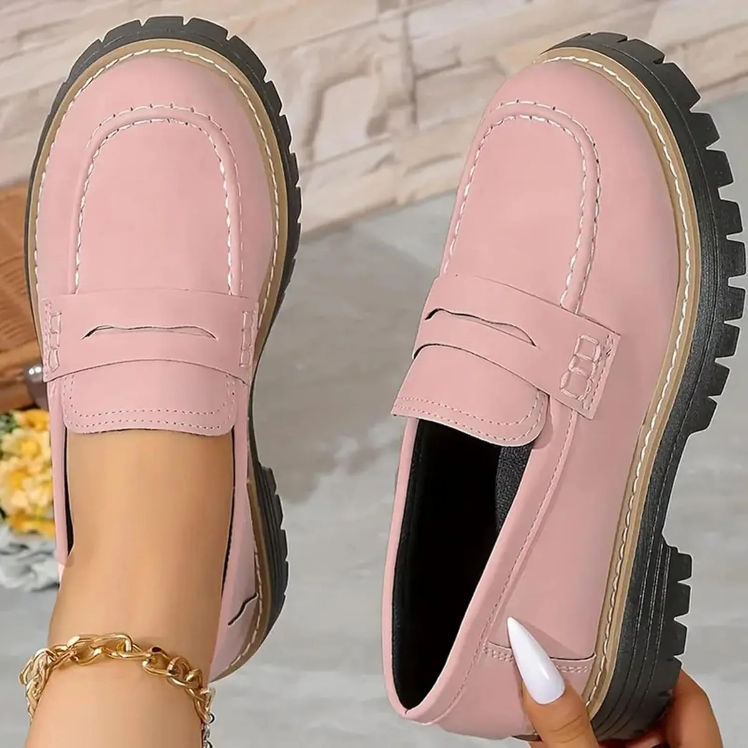 Orthoture-Orthopedic Platform Loafers Women's Slip on Penny Shoes Comfy Suede Platform Chunky Moccasin Shoes