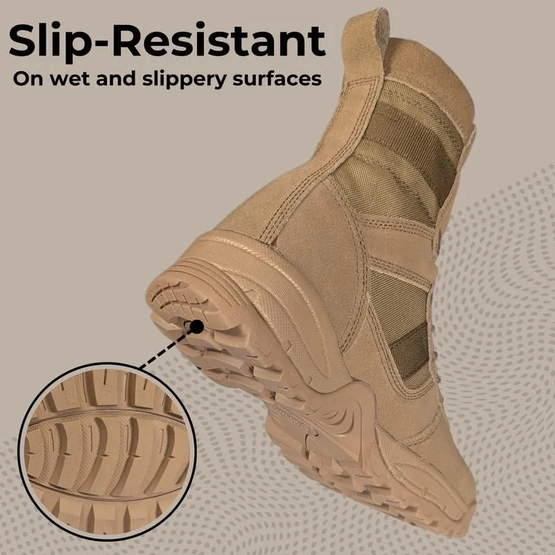 Patriot Military Tactical Work Boots 8" Lightweight Leather Comfortable All Day Use Hiking Motorcyle Boots for Men and Women with Memory Foam Insole and Ankle High Protection