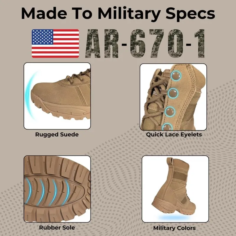 Patriot Military Tactical Work Boots 8" Lightweight Leather Comfortable All Day Use Hiking Motorcyle Boots for Men and Women with Memory Foam Insole and Ankle High Protection