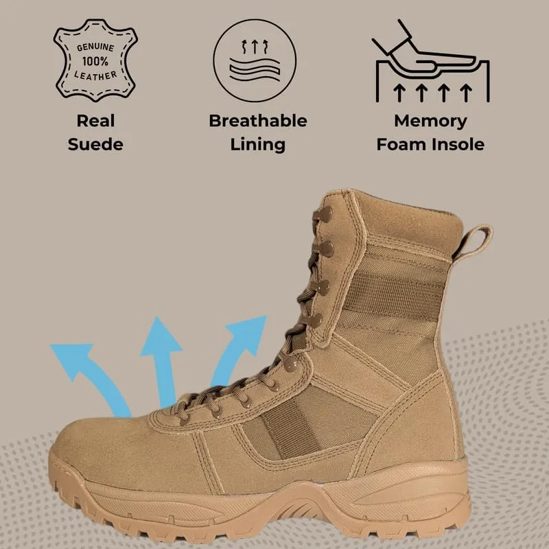Patriot Military Tactical Work Boots 8" Lightweight Leather Comfortable All Day Use Hiking Motorcyle Boots for Men and Women with Memory Foam Insole and Ankle High Protection