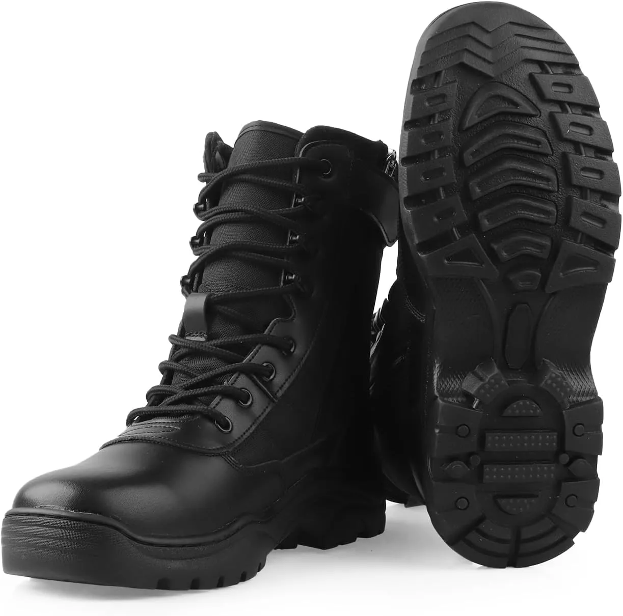 QUNLON Men's Military Side Zipper Tactical Boots Lightweight Breathable 8 inch Combat Outdoors Boots