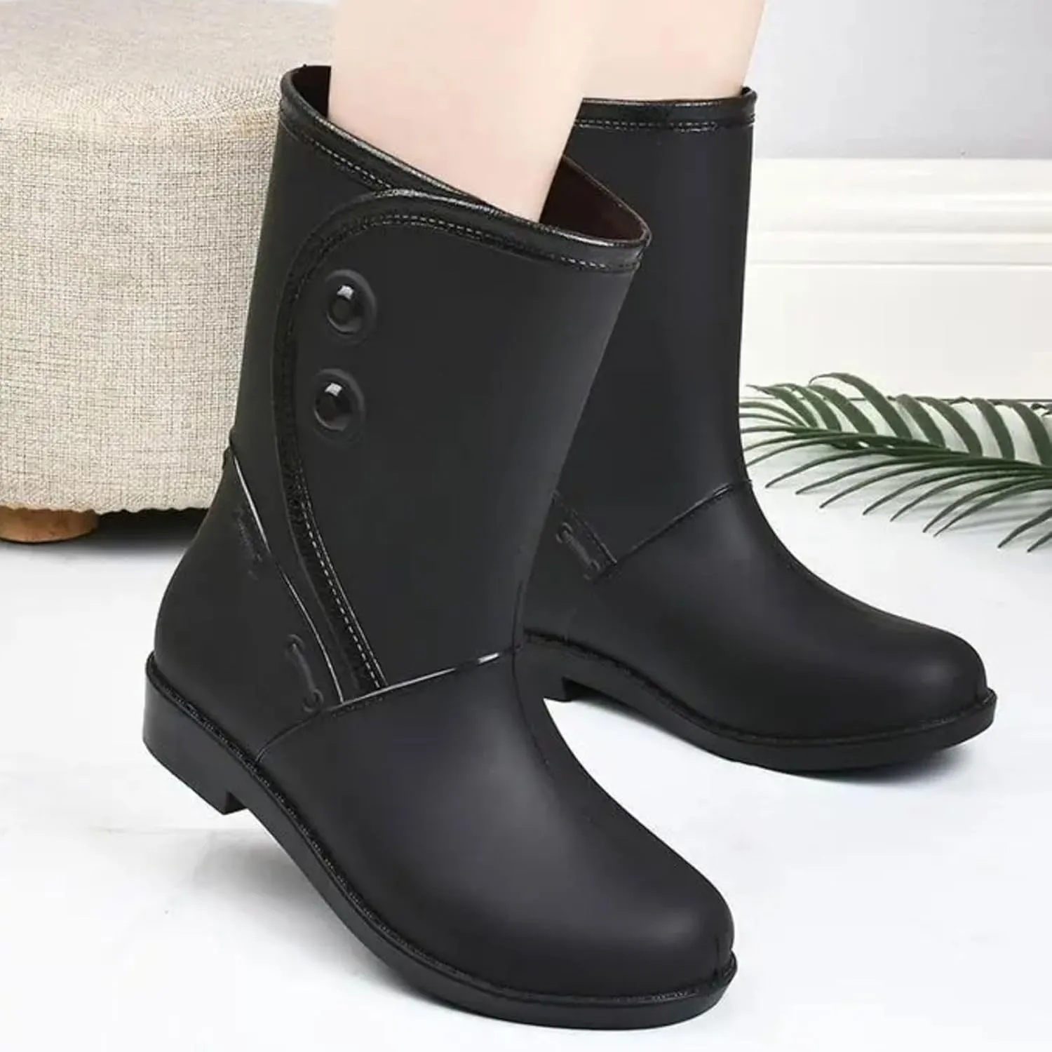 Rain Boots Women Waterproof Winter Rubber Rain Boots for Women Mid Calf Lightweight Garden Shoes