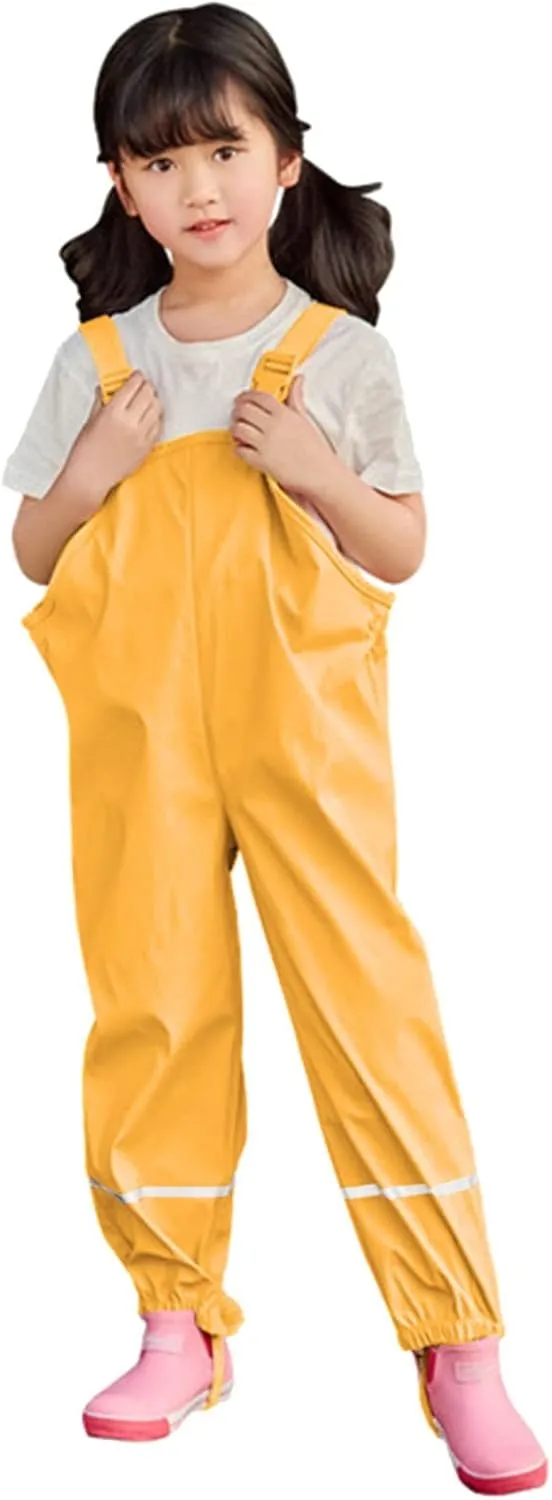 Reflective Waterproof Plain Jumpsuit Kids Adjustable Rain Pant Girl Suspender Rain Overall Windbreaker Cartoon