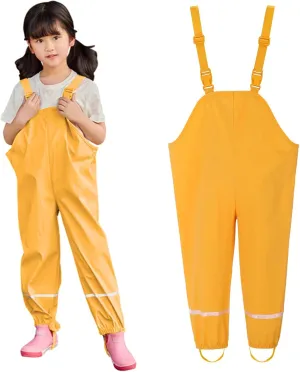 Reflective Waterproof Plain Jumpsuit Kids Adjustable Rain Pant Girl Suspender Rain Overall Windbreaker Cartoon