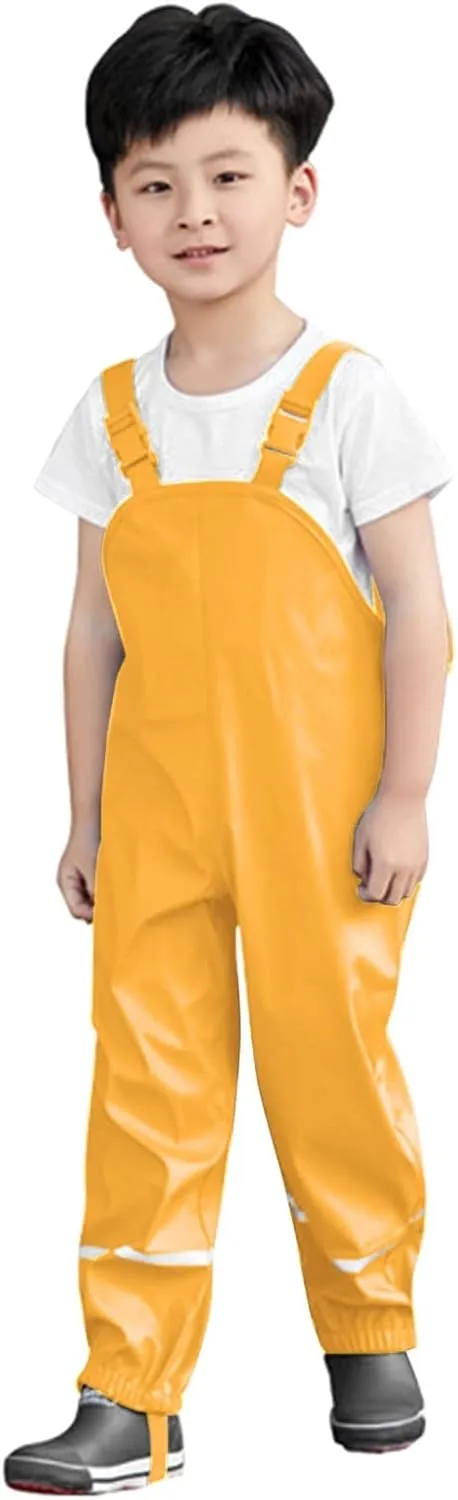 Reflective Waterproof Plain Jumpsuit Kids Adjustable Rain Pant Girl Suspender Rain Overall Windbreaker Cartoon