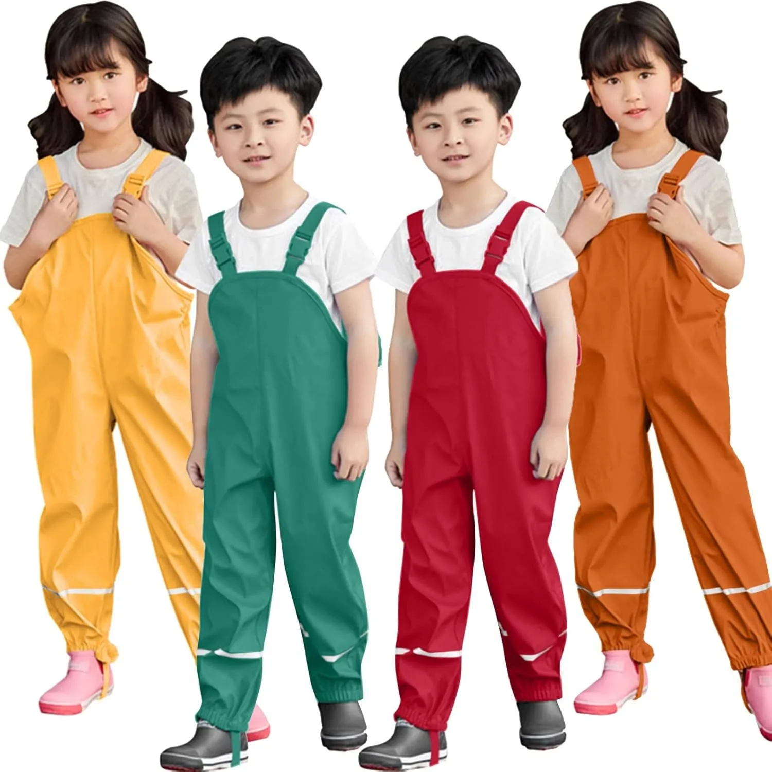 Reflective Waterproof Plain Jumpsuit Kids Adjustable Rain Pant Girl Suspender Rain Overall Windbreaker Cartoon