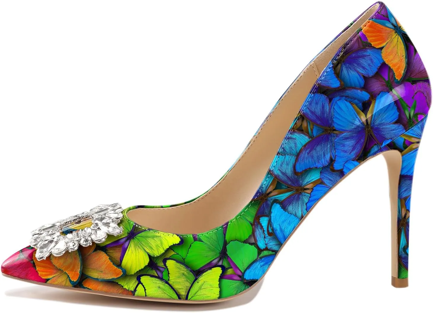 Reindee Lusion Womens High Stiletto Heels Pumps Crystal Printed Closed Toe Sexy Pumps Shoes