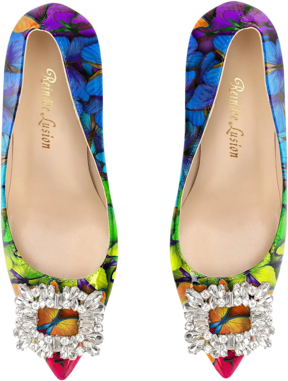 Reindee Lusion Womens High Stiletto Heels Pumps Crystal Printed Closed Toe Sexy Pumps Shoes