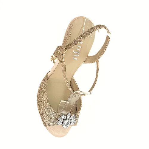Rosie - Gold Glitter Decorated Bridal & Latin Dance Shoes (Street Sole)