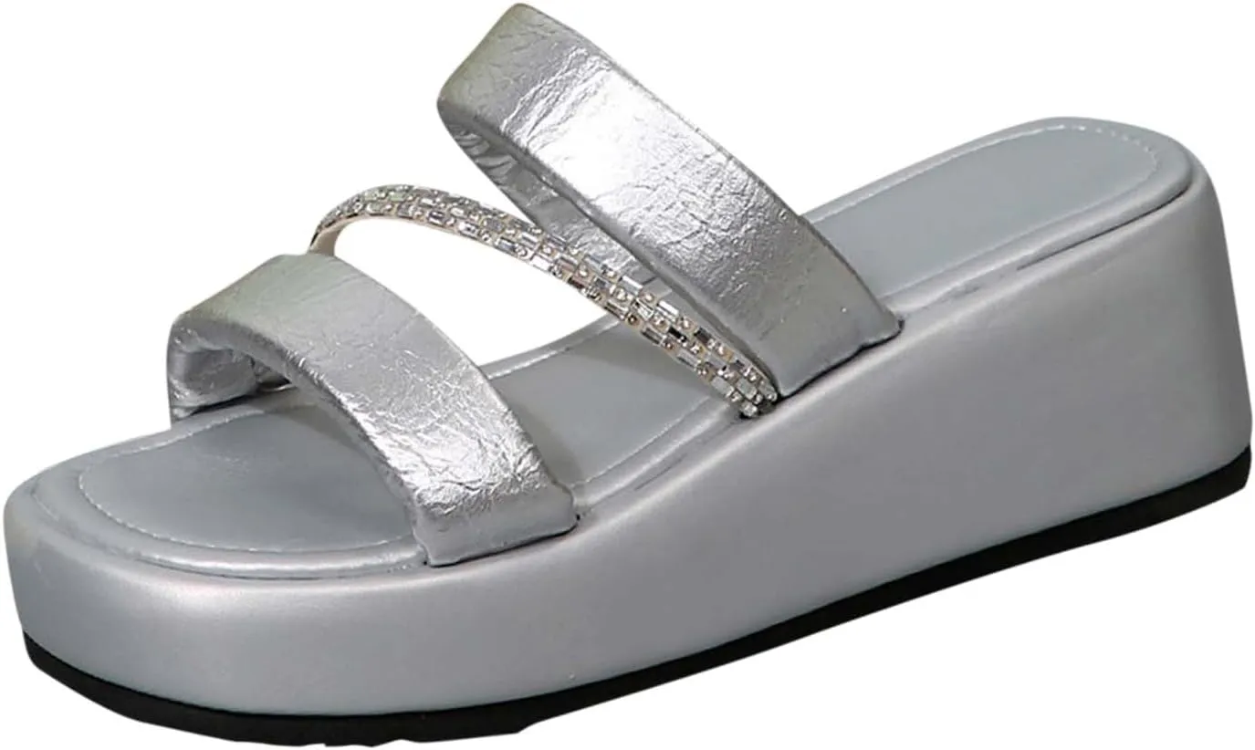Sandals for Women 2025 Platform Slip On Wedges With Arch Support Open Toe Strappy Casual Summer Slides Shoes Slippers