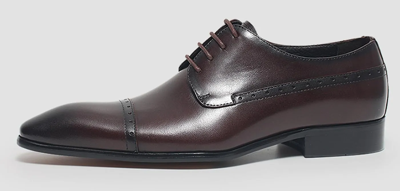 Santimon Men??s Leather Cap Toe Oxfords Dress Shoes ?C Lace-Up Brogue Formal Derby Shoes with Cushioned Insole & Slip-Resistant Sole for Business, Office & Wedding