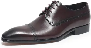Santimon Men??s Leather Cap Toe Oxfords Dress Shoes ?C Lace-Up Brogue Formal Derby Shoes with Cushioned Insole & Slip-Resistant Sole for Business, Office & Wedding