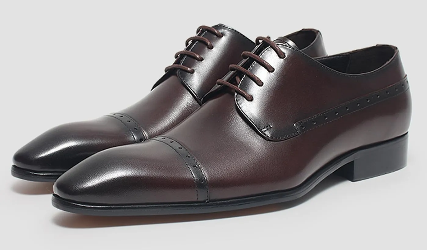 Santimon Men??s Leather Cap Toe Oxfords Dress Shoes ?C Lace-Up Brogue Formal Derby Shoes with Cushioned Insole & Slip-Resistant Sole for Business, Office & Wedding