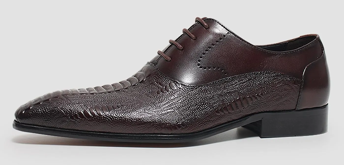 Santimon Men??s Leather Oxford Dress Shoes ?C Classic Lace-Up Formal Derby Shoes with Crocodile Embossed Detailing, Anti-Slip Sole & Cushioned Insole for Business, Wedding & Party