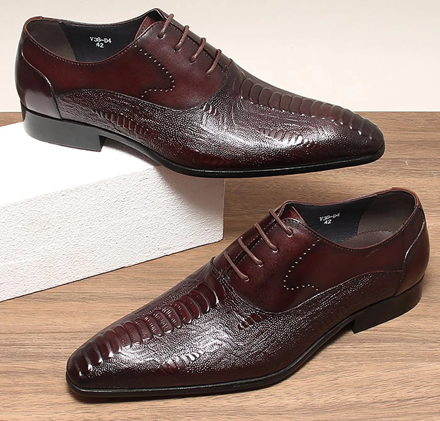 Santimon Men??s Leather Oxford Dress Shoes ?C Classic Lace-Up Formal Derby Shoes with Crocodile Embossed Detailing, Anti-Slip Sole & Cushioned Insole for Business, Wedding & Party