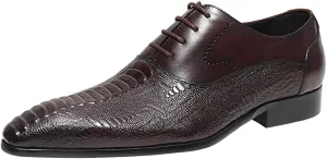 Santimon Men??s Leather Oxford Dress Shoes ?C Classic Lace-Up Formal Derby Shoes with Crocodile Embossed Detailing, Anti-Slip Sole & Cushioned Insole for Business, Wedding & Party