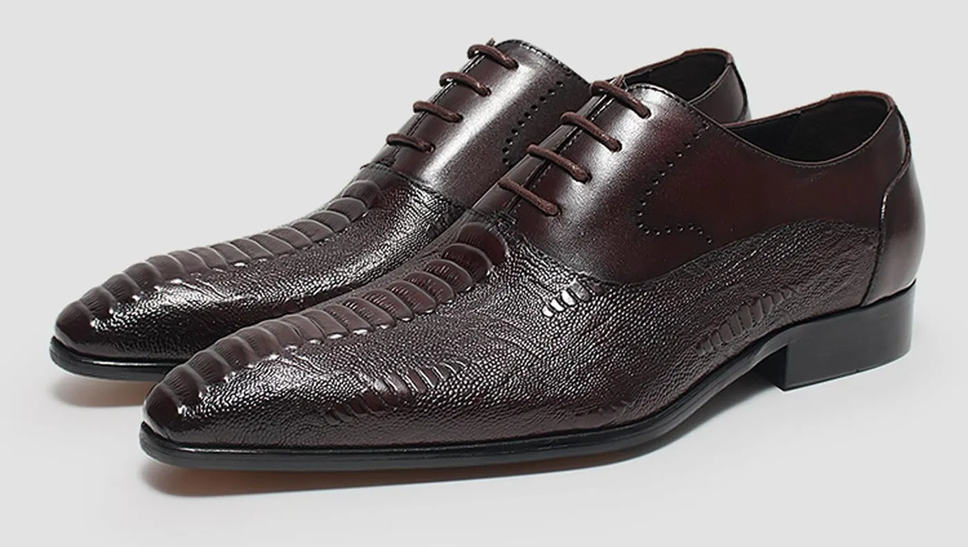 Santimon Men??s Leather Oxford Dress Shoes ?C Classic Lace-Up Formal Derby Shoes with Crocodile Embossed Detailing, Anti-Slip Sole & Cushioned Insole for Business, Wedding & Party
