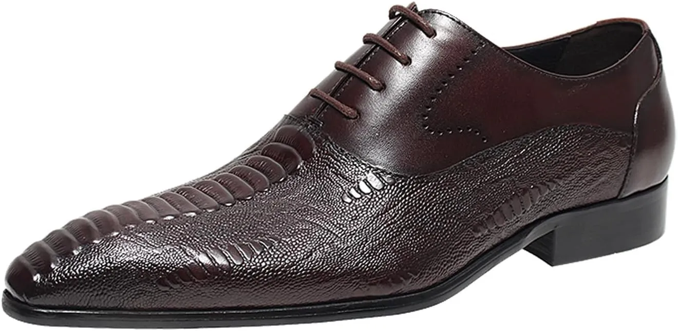 Santimon Men??s Leather Oxford Dress Shoes ?C Classic Lace-Up Formal Derby Shoes with Crocodile Embossed Detailing, Anti-Slip Sole & Cushioned Insole for Business, Wedding & Party