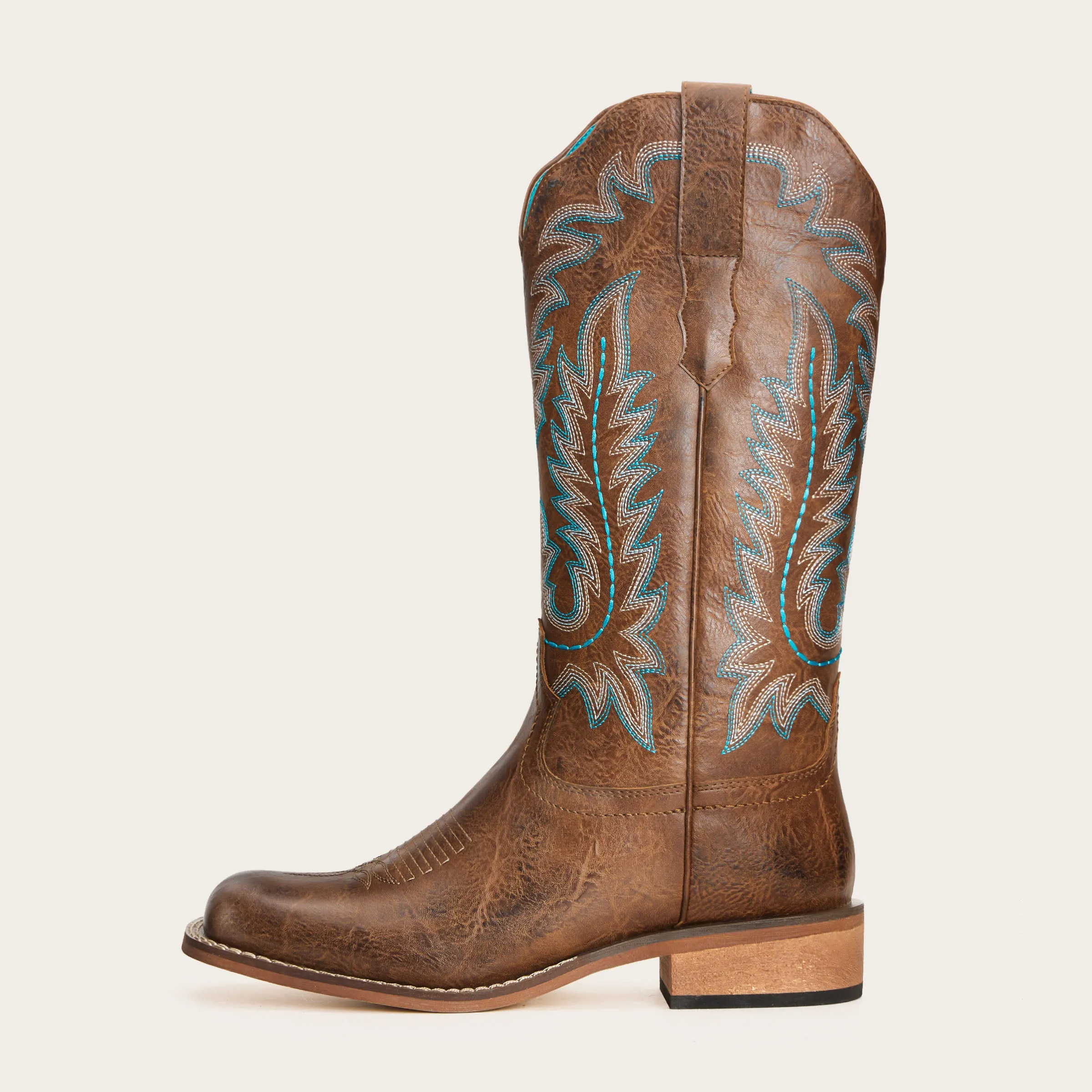 Sarah - Brown Cowgirl Boots with Turquoise Embroidery