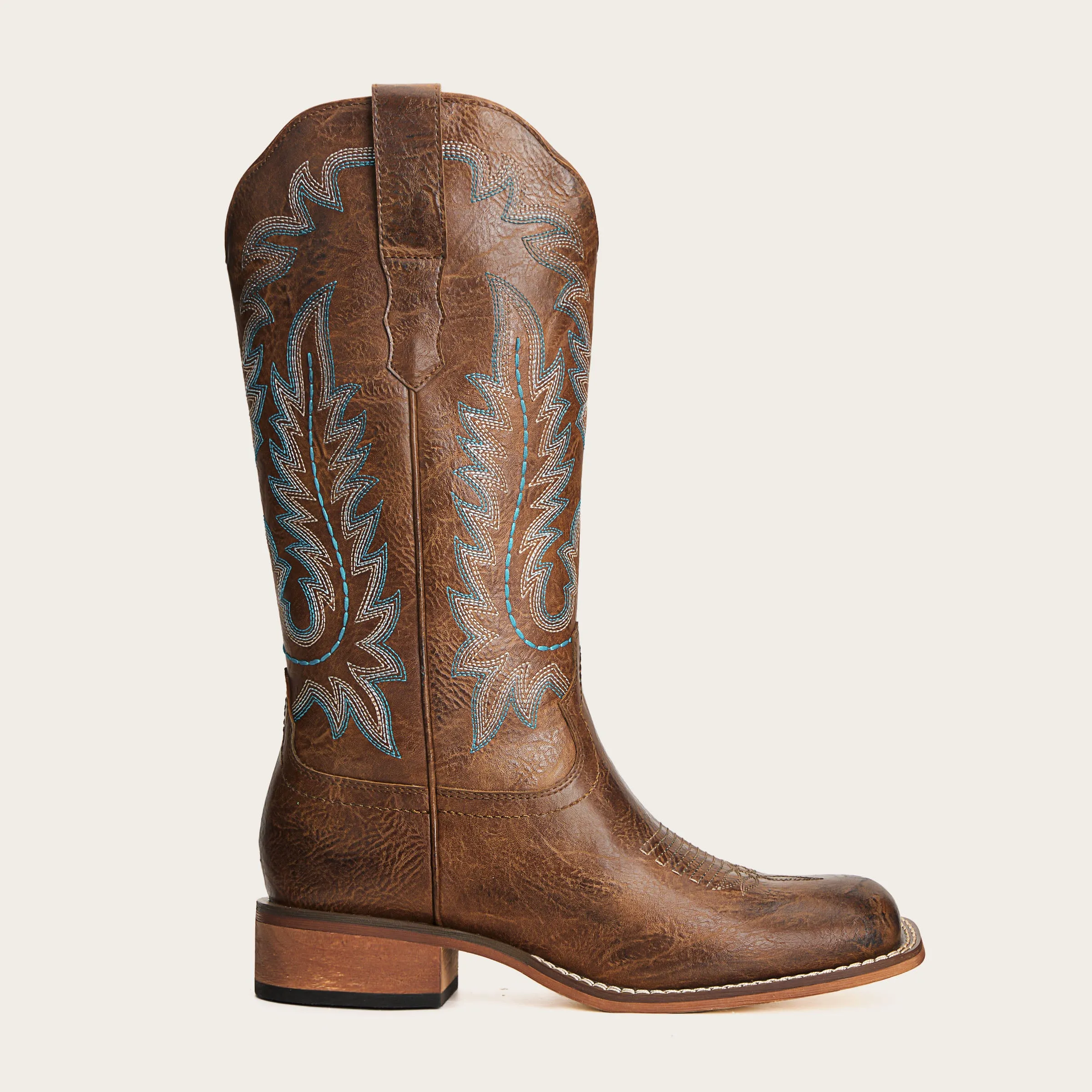 Sarah - Brown Cowgirl Boots with Turquoise Embroidery