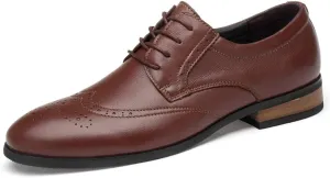 Shoes Dress Oxford for Men Lace Up Wing Tip Brogue Derby Shoes Cowhide Rubber Sole Low Top Block Heel Non Slip Classic Suitable for Many Occasions (Color : Brown, Size : 8)