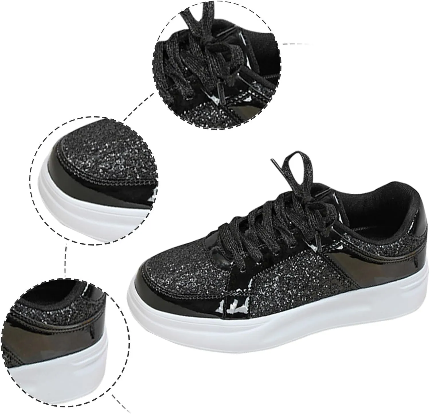Shoes For Plantar Fasciitis For Women Couples Fashion Thick Soled Sequins Lace Up Heightening Womens Running