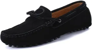 Shoes Smoking Loafer for Men Boat Shoes Genuine Leather Stitching Details Round Toe Suede Vamp Flat Heel Flexible Anti-Slip Resistant Driving Slip On (Color : Black, Size : 10)