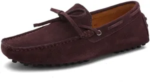 Shoes Smoking Loafer for Men Boat Shoes Genuine Leather Stitching Details Round Toe Suede Vamp Flat Heel Flexible Anti-Slip Resistant Driving Slip On (Color : Brown, Size : 10)