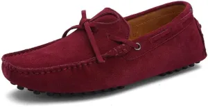 Shoes Smoking Loafer for Men Boat Shoes Genuine Leather Stitching Details Round Toe Suede Vamp Flat Heel Flexible Anti-Slip Resistant Driving Slip On (Color : Wine Red, Size : 9)