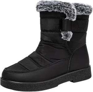 Snow Boots for Women Warm Fur Lined Ankle Boots Winter Comfy Flat Heel Booties Outdoor Waterproof Short Shoes