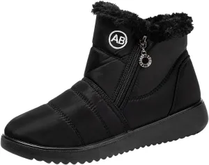 Snow Boots for Women Warm Fur Lined Ankle Boots Winter Comfy Flat Heel Booties Outdoor Waterproof Short Shoes