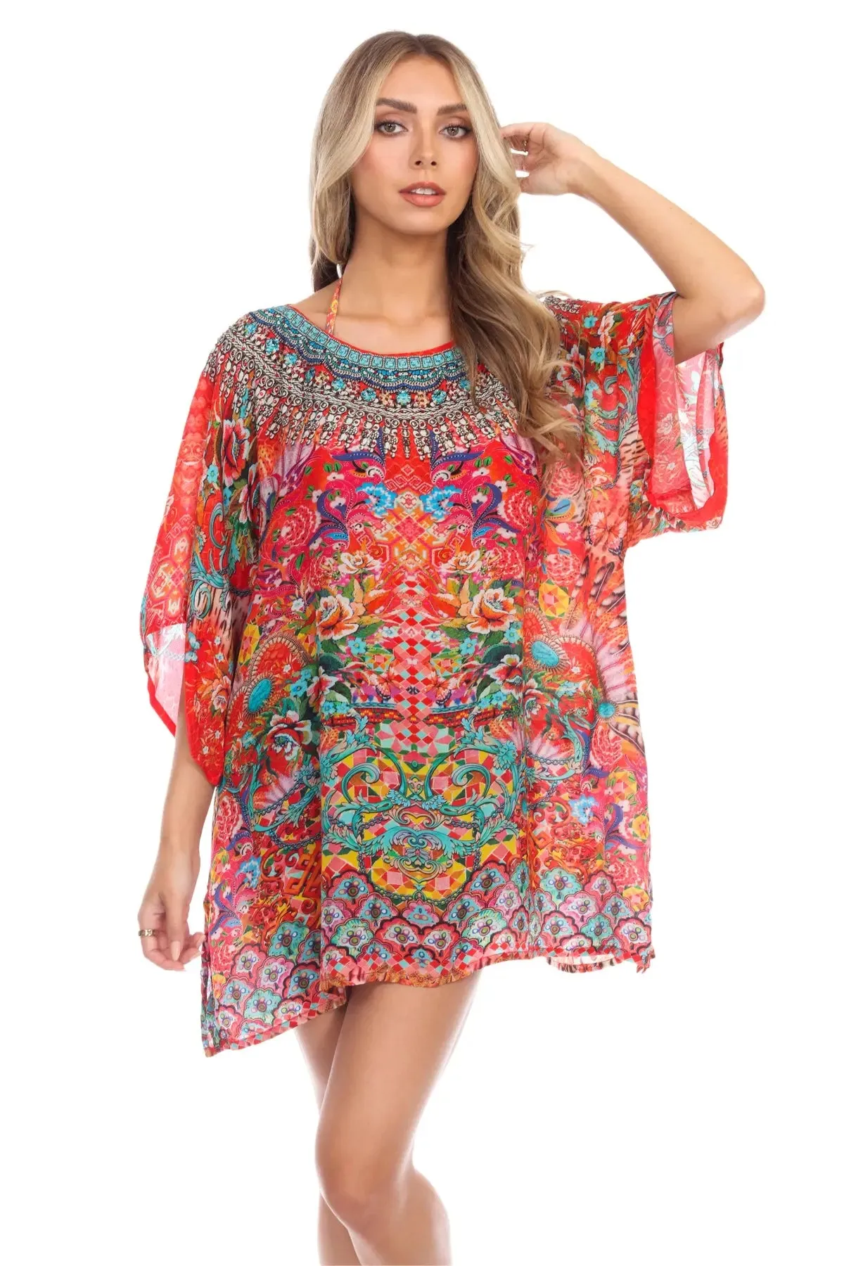 Soul of Summer Mixi Short Kaftan Dresses in Viscose Silk