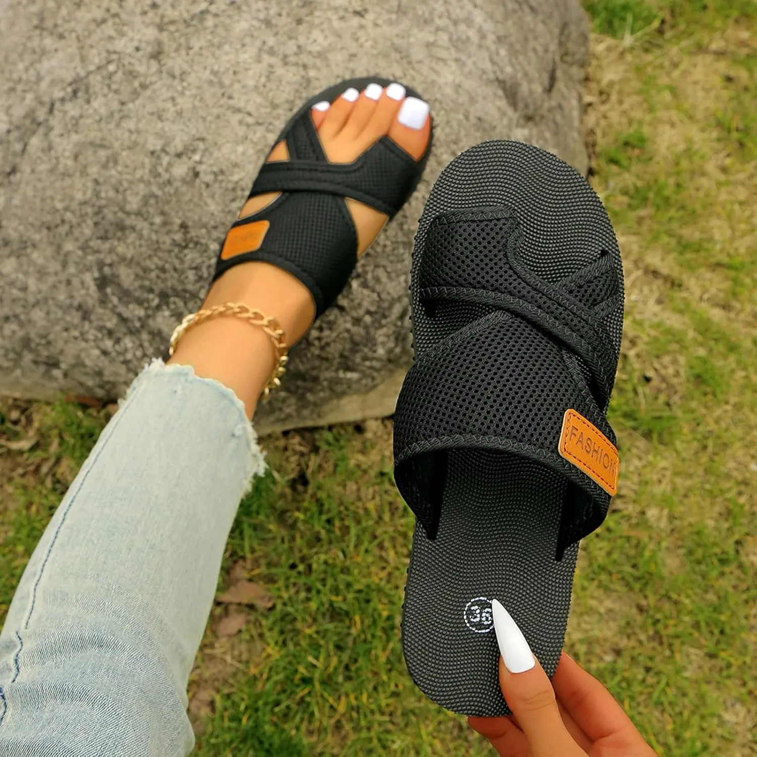 Sport Flip Flops Women, Comfy Orthopedic Sandals for Women Breathable Mesh Thong Slide Sandal Yoga Mat for Walking
