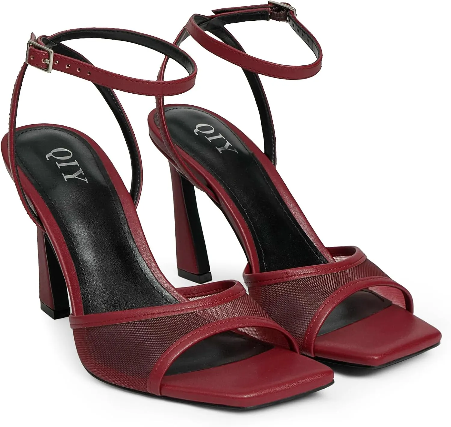 Strappy Heels for Women Heeled Sandals Square Toe Heel Ankle Strap Stiletto Mesh High Heels Dress Shoes
