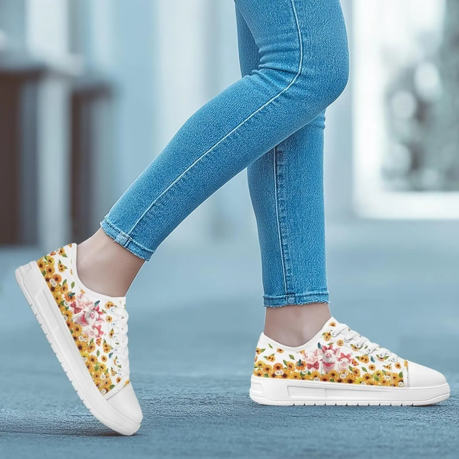 Sunflower Animal Print Women Casual Canvas Slip-On Sneaker Classic Low Top Shoes Lace-Up Platform Tennis Shoes
