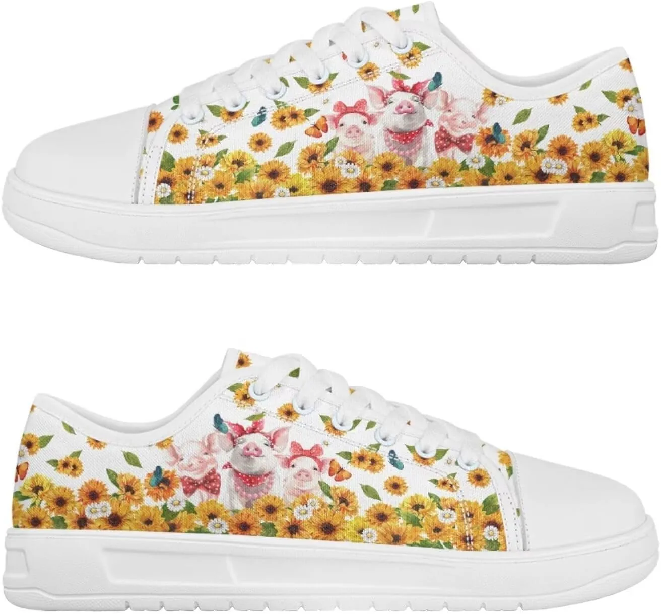 Sunflower Animal Print Women Casual Canvas Slip-On Sneaker Classic Low Top Shoes Lace-Up Platform Tennis Shoes