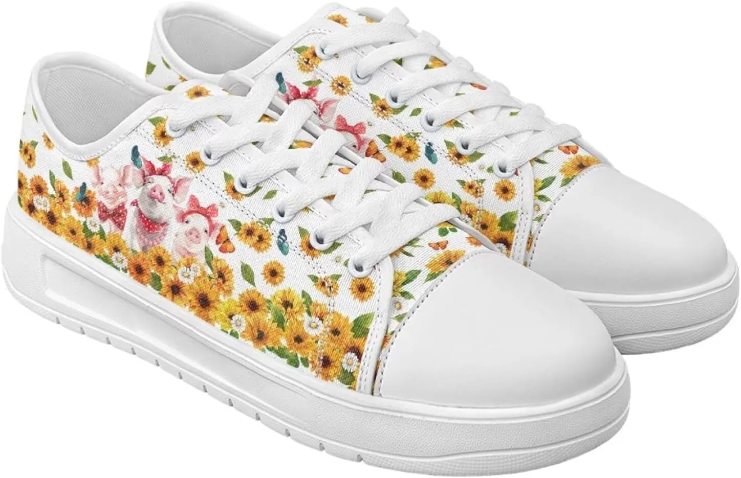 Sunflower Animal Print Women Casual Canvas Slip-On Sneaker Classic Low Top Shoes Lace-Up Platform Tennis Shoes