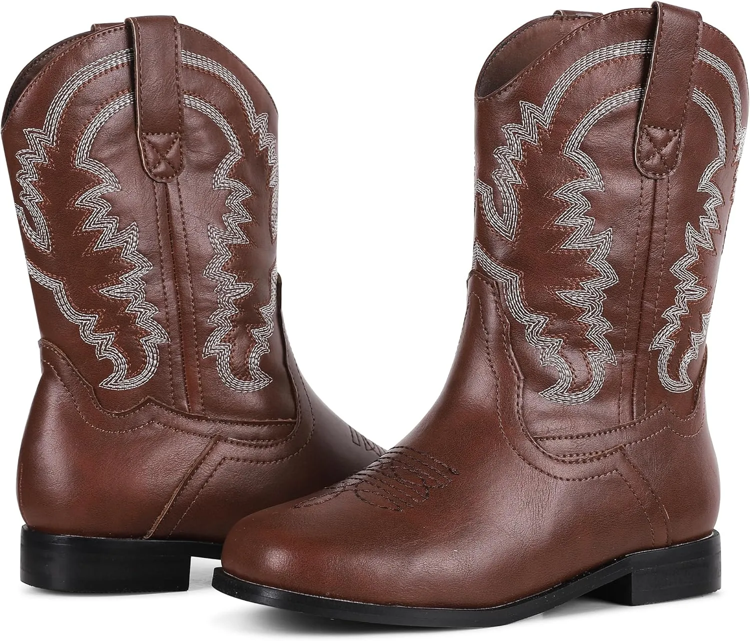 Synchoiss Cowgirl Boots for Girls Square Toe Kids Cowboy Boots Classic Embroidery Western Boots Toddler Boys Girls Ankle Riding Shoes Little Kid Big Kid