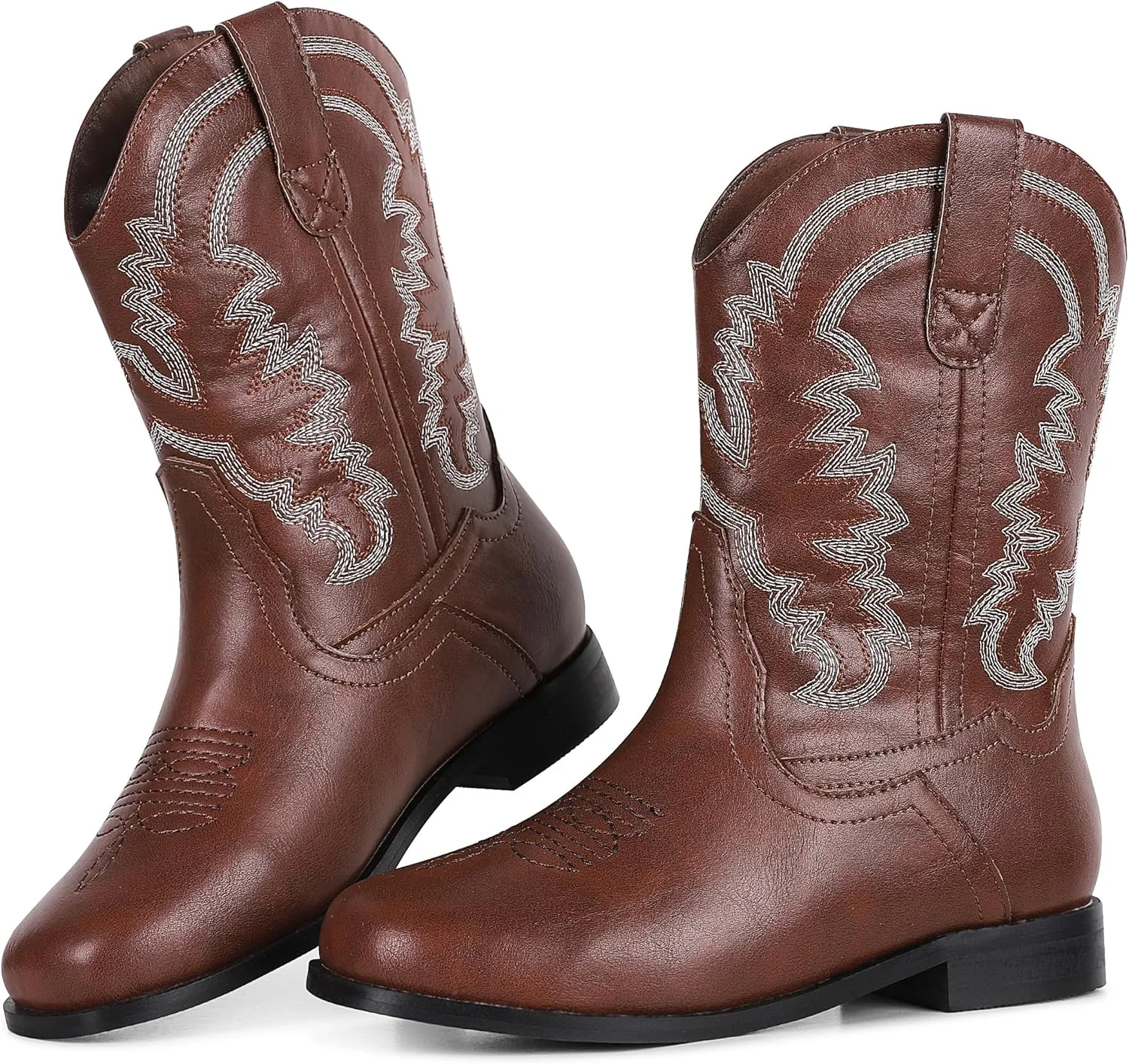 Synchoiss Cowgirl Boots for Girls Square Toe Kids Cowboy Boots Classic Embroidery Western Boots Toddler Boys Girls Ankle Riding Shoes Little Kid Big Kid