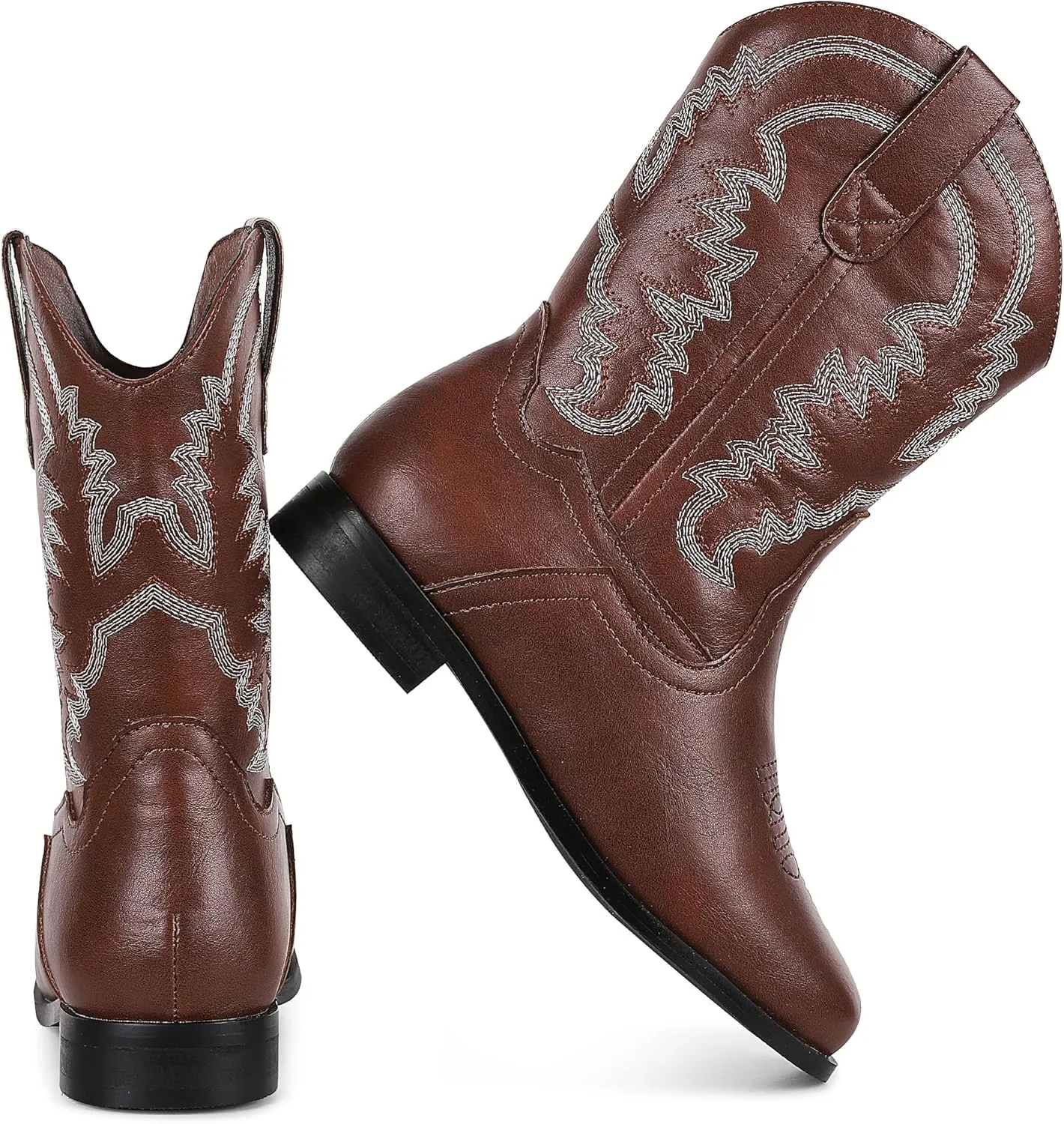 Synchoiss Cowgirl Boots for Girls Square Toe Kids Cowboy Boots Classic Embroidery Western Boots Toddler Boys Girls Ankle Riding Shoes Little Kid Big Kid