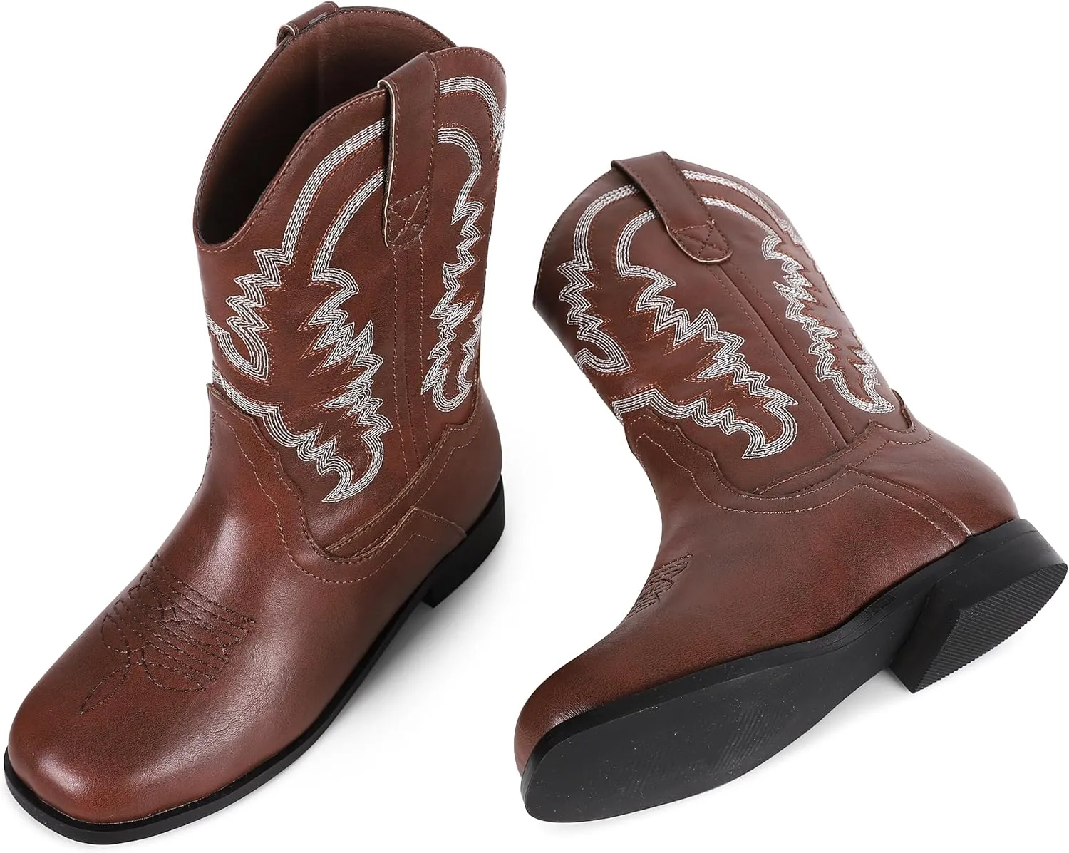 Synchoiss Cowgirl Boots for Girls Square Toe Kids Cowboy Boots Classic Embroidery Western Boots Toddler Boys Girls Ankle Riding Shoes Little Kid Big Kid